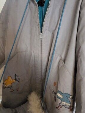 Vintage 1970s Northern Sun Wool Parka Set with Matching Fur Trimmed Mittens.